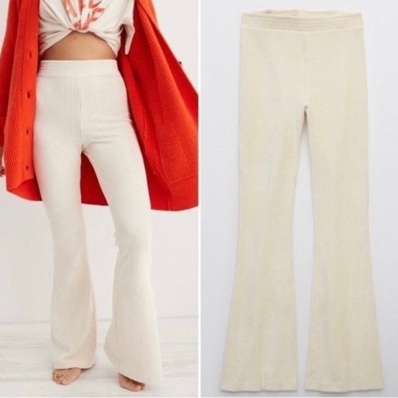 aerie Pants - Aerie Groove On Velour Rib Flared High Rise Pants Size XL